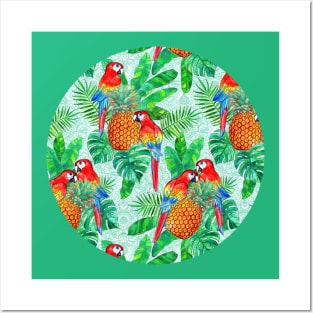 Pineapples and Parrots Tropical Summer Pattern Posters and Art